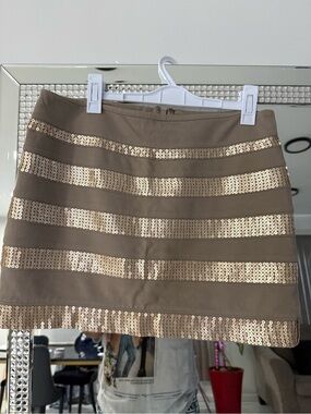 Express Taupe Mini Skirt with Gold Sequin Stripes